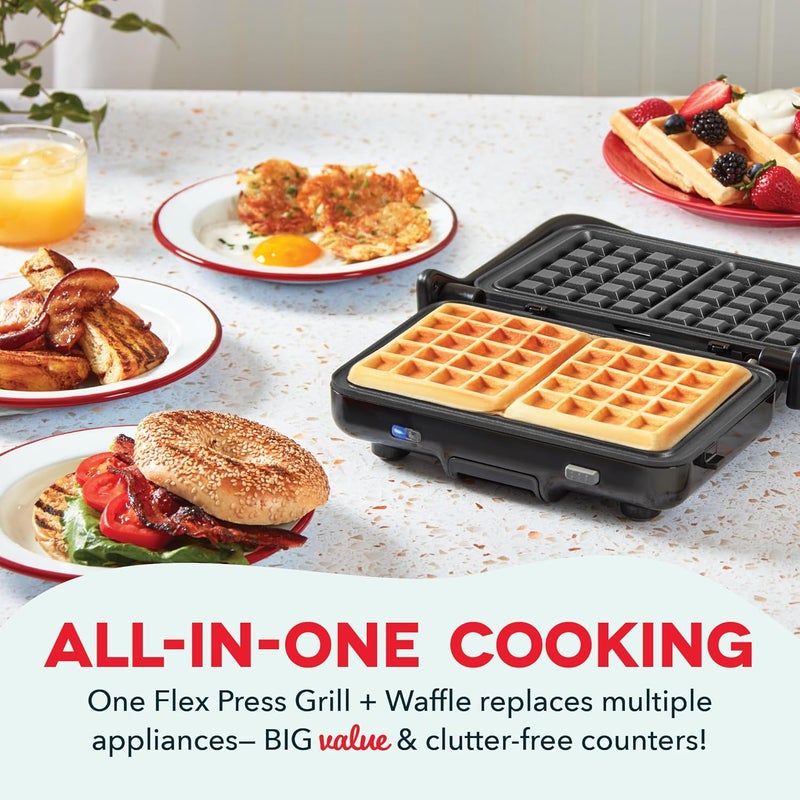 Dash MultiMaker® Flex Press Grill System, Grill + Waffle, Removable Plates - Graphite - Image 5